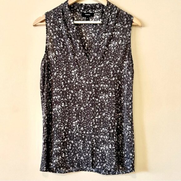 Theory Holt Renfrew 100% Silk Grey White V Neck Sleeveless Tunic Size US Medium - Picture 2 of 5